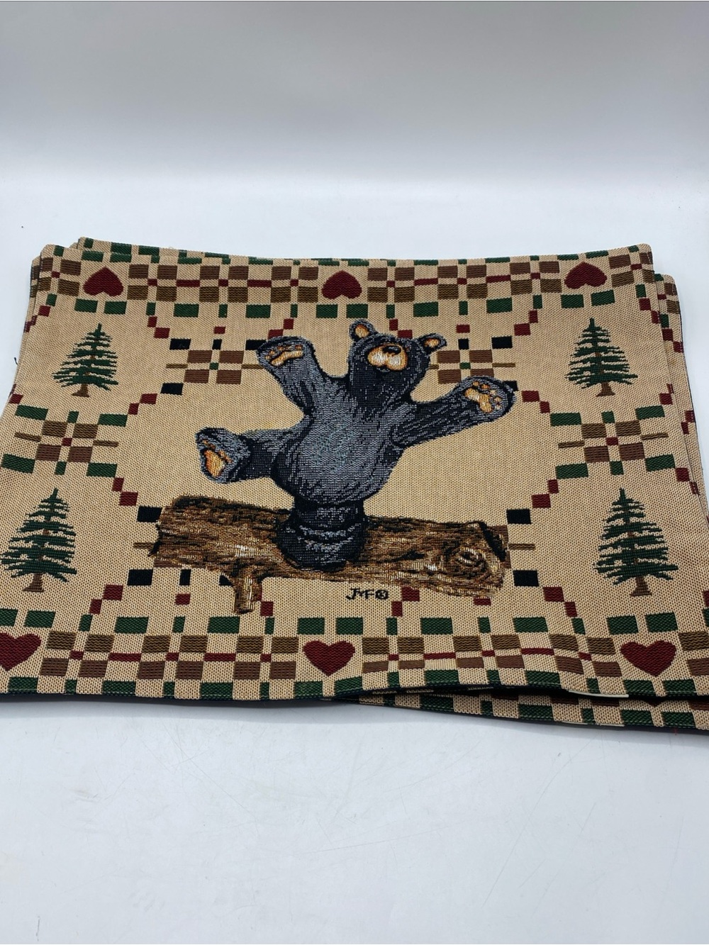 Black Bear Placemats Set 4 Woven Southwestern Nature Woods Scene Weaver Cloth